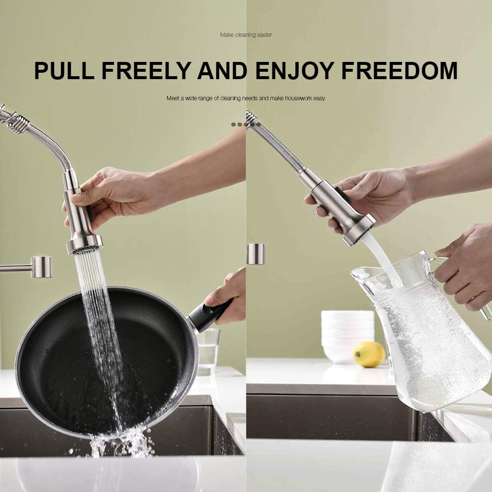 GIMILI Kitchen Faucet with Pull Down Sprayer Commercial Single Handle Lever Spring Kitchen Sink Faucet Brushed Nickel - - 