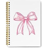 JKBMN Trendy Coquette Pink Bow Jonrnaling Notebooks, Preppy Aesthetic Spiral Notebook for Girl, Cute Pink Notebook Journal, Pink Office Supplies, Hardcover Spiral Notebooks College Ruled 5.5 x 8.3