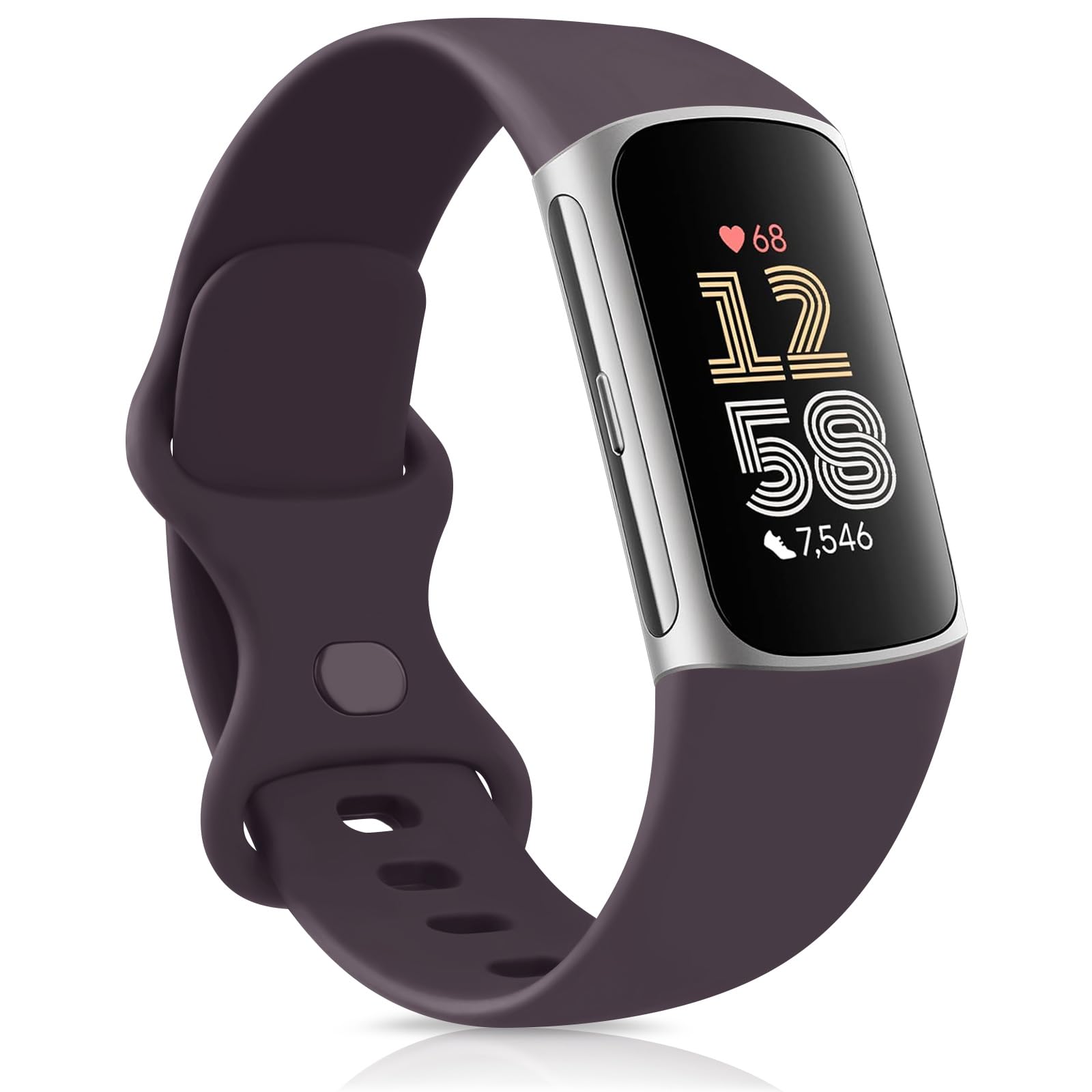 AK Strap for Fitbit Charge 6/5 - Silicone Sport Classic Soft Replacement Band for Women Men (Large, Purple)