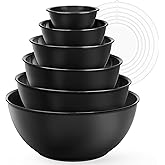 Greentainer Plastic Mixing Bowls with Lids Set for Kitchen, Nesting Bowls for Mixing, Baking, Prepping, Cooking and Serving Food, Mixing Bowls Dishwasher, Microwave Safe(Black-6)