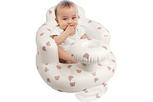 EKEPE Inflatable Baby Chair with Tray for Babies 3 Months & Up, Blow Up Baby Seat with Built in Air Pump, Sit Me Up Floor Baby Seats for Infants for Sitting Up - Bear Head with Tray
