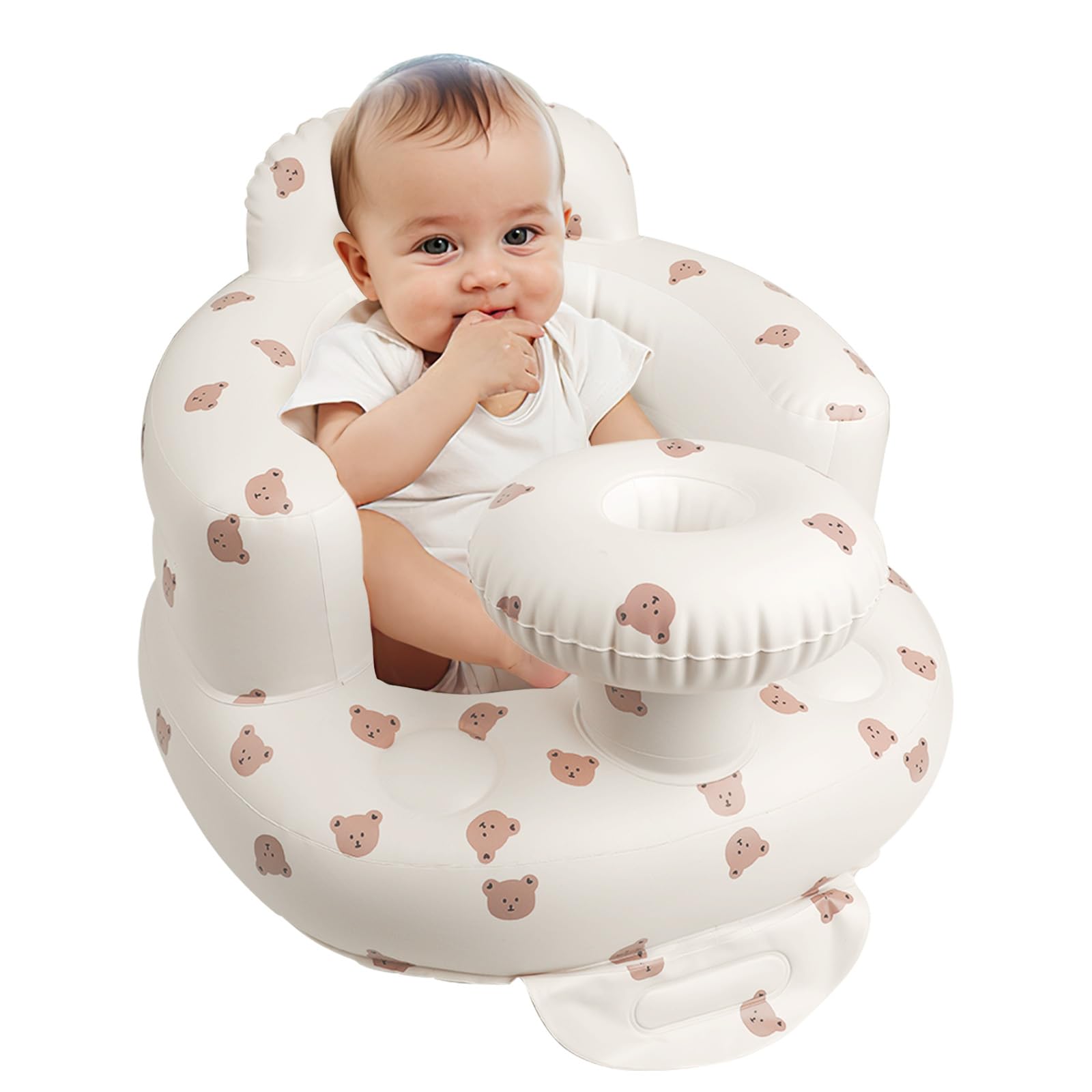 Photo 1 of EKEPE Inflatable Baby Chair with Tray for Babies 3 Months & Up, Blow Up Baby Seat with Built in Air Pump, Sit Me Up Floor Baby Seats for Infants for Sitting Up - Bear Head with Tray
