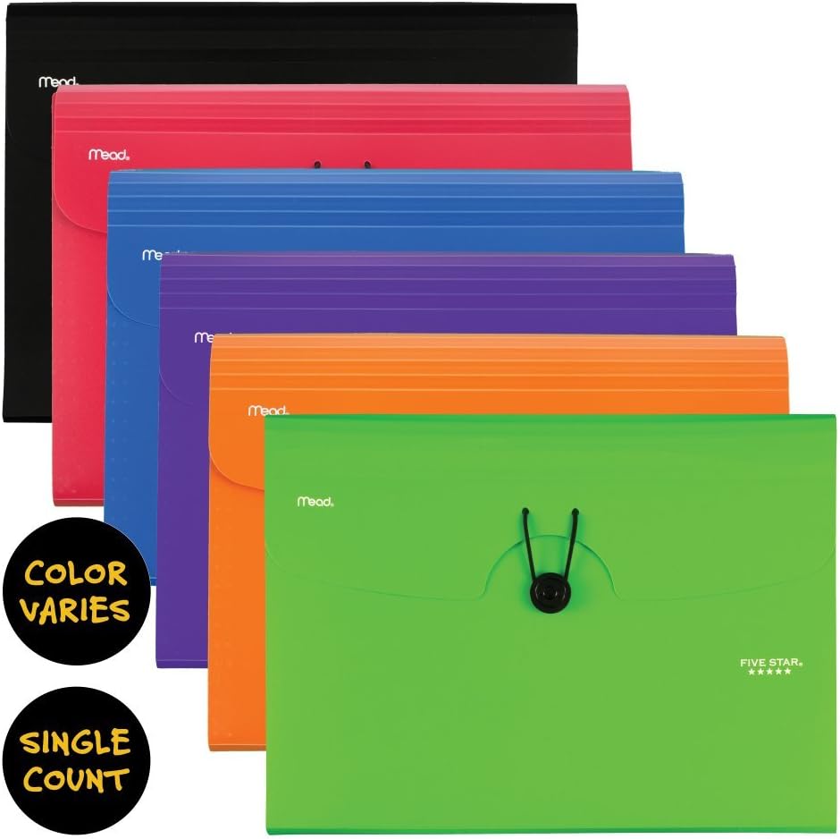 Five Star 6-Pocket Expanding File Organizer, Plastic Expandable Letter Size File Folders with Pockets, Home Office Supplies, for Receipts, Bills, Documents, Color Selected For You, 1 Count (35552) : Office Products