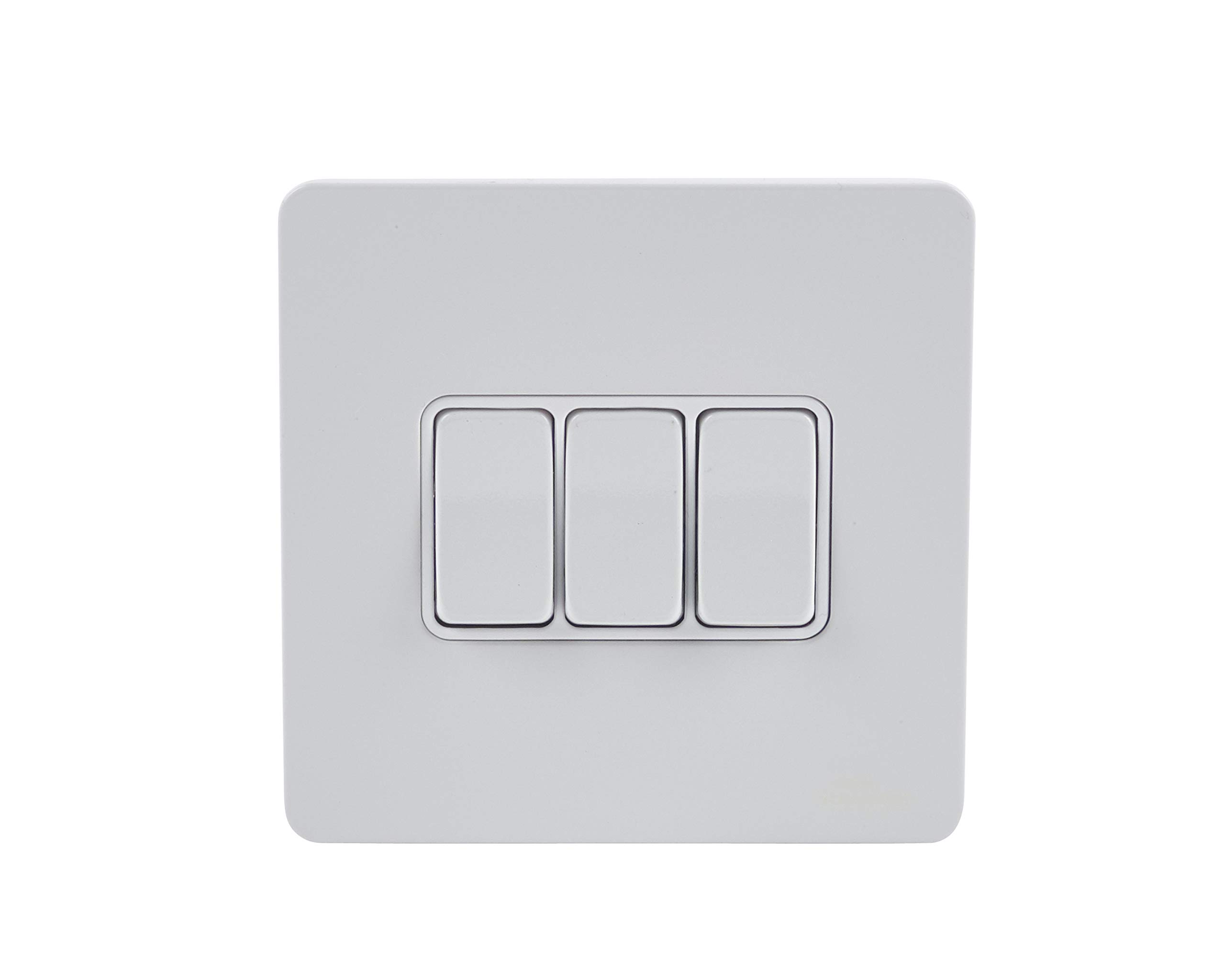 Schneider Electric Ultimate Screwless Flat Plate - 3 Gang Toggle 2 Way Light Switch, Single Pole, 16AX, GU1432WPW, Painted White With White Insert — image 1