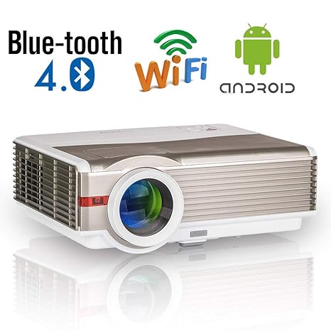 5000 Lumens WXGA Smart Android Projector with Wifi Bluetooth Zoom TV Home Theater Indoor Outdoor Movie HD Video Gaming Support 1080P HDMI USB VGA AV ...