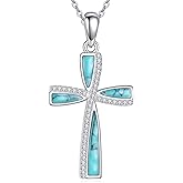AXOMY Cross Necklace 925 Sterling Silver Turquoise Cross Pendant Necklace Christian Religious Jewelry Gift for Women Men