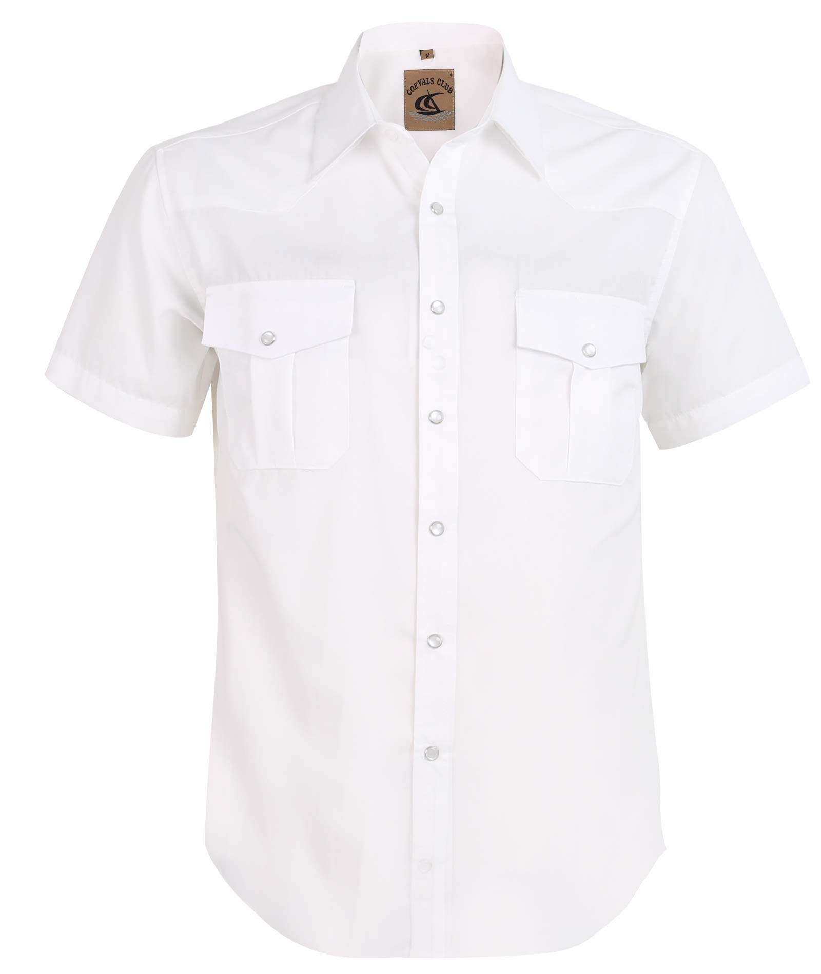Photo 1 of COEVALS CLUB Men's Western Cowboy Short Sleeve Pearl Snap Casual Soild Work Shirts (White #5 XL)
