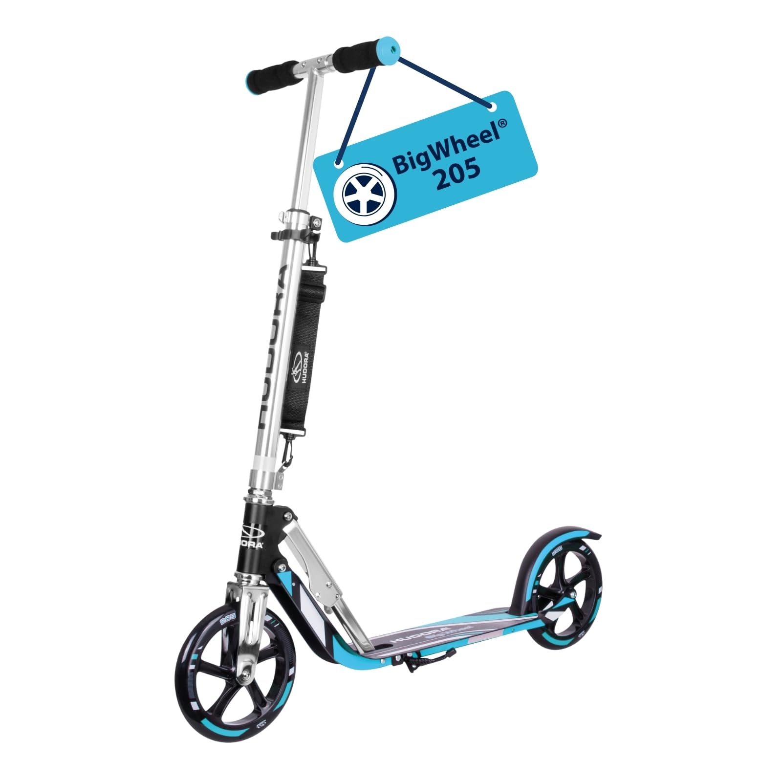 HUDORA BigWheel 205 Scooter - Stable Aluminum Scooter - Adjustable & Foldable City Scooter with Stand - Sporty Scooter for Kids & Adults up to 100kg