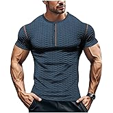 QOSOQ Mens Muscle Slim T Shirt Gym Workout Athletic Tee Shirts V Neck Short Sleeve Shirts