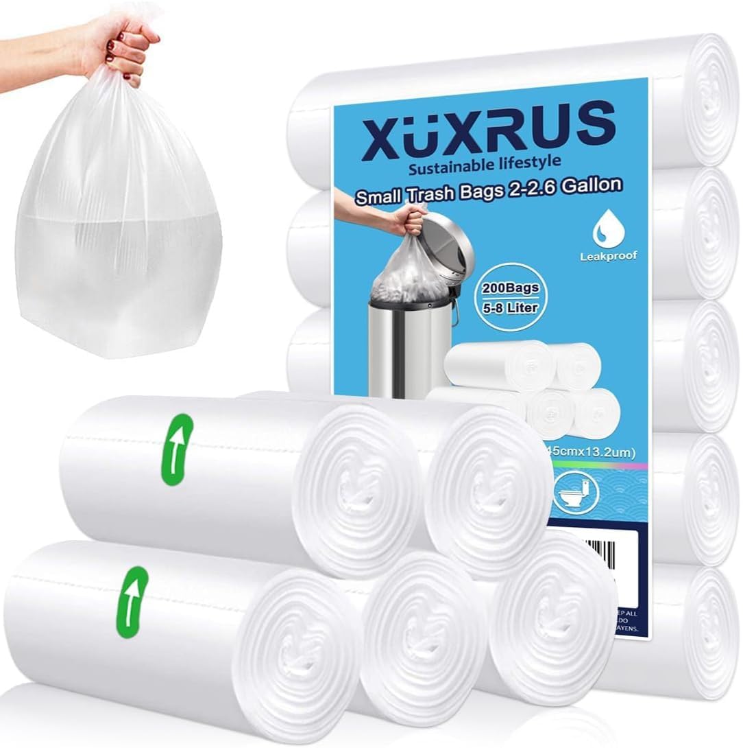 XUXRUS Pedal Bin Liners 5 Liters 200 Bags Small Bathroom Bin Bags Clear Plastic Bags for Office,Kitchen Desk fit 5-8 Liter,0.8,1.2,3 Gal