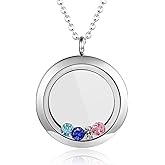 EVERLEAD Locket Necklace, DIY Floating Round Locket Pendant, Living Floating Memory Necklace for Women Friendship Necklace Memory Nostalgic