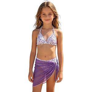Banmave Floral Print Hanging Neck Triangle Bikini Swimsuit with Sheer Mesh | Cover Up Skirt Backless Top For Teen Girls Summe