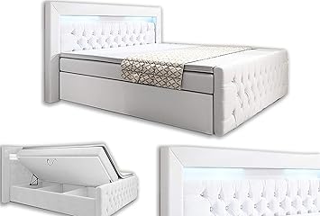wohnenluxus Boxspringbett York+ / Liftfunktion/Bettkasten/Hotelbett (180 x 200, Weiss Kunstleder)