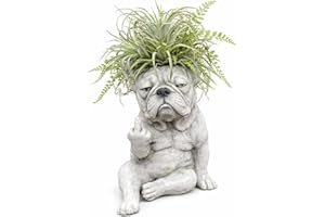 Funny French Bulldog Planter Pot, Creative Dog Flower Pot, Attitude Garden Decor Statue, Unique Outdoor Plant Container(B)