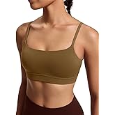 HeyNuts Womens Scoop Neck Sports Bra, Spaghetti Thin Strap U Back Camisole Yoga Tops Padded with Built in Bras A-C Cups