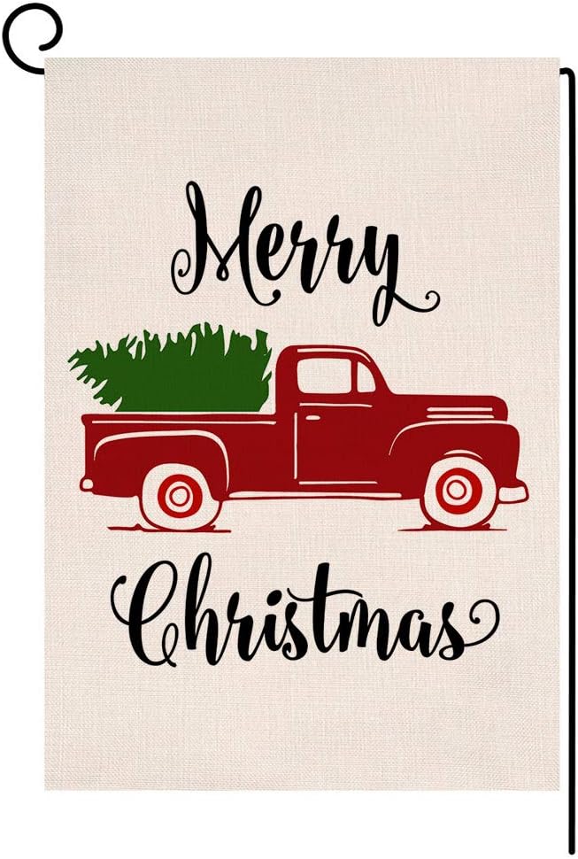 BLKWHT Christmas Garden Flag 12.5 x 18 Vertical Double Sided Winter Farmhouse Truck Outdoor Decorations Burlap Small Yard Flag S1020