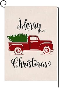 BLKWHT Christmas Garden Flag 12.5 x 18 Vertical Double Sided Winter Farmhouse Truck Outdoor Decorations Burlap Small Yard Flag S1020