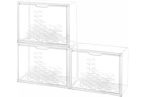 GUDEMAY DIY Display Case for Collectibles, Acrylic Display Risers with Magnetic Door, Stackable Display Stands, Adjustable Figurine Display Shelf, Clear Storage Box for Lego Collectibles Pop Mart, 3 Pack