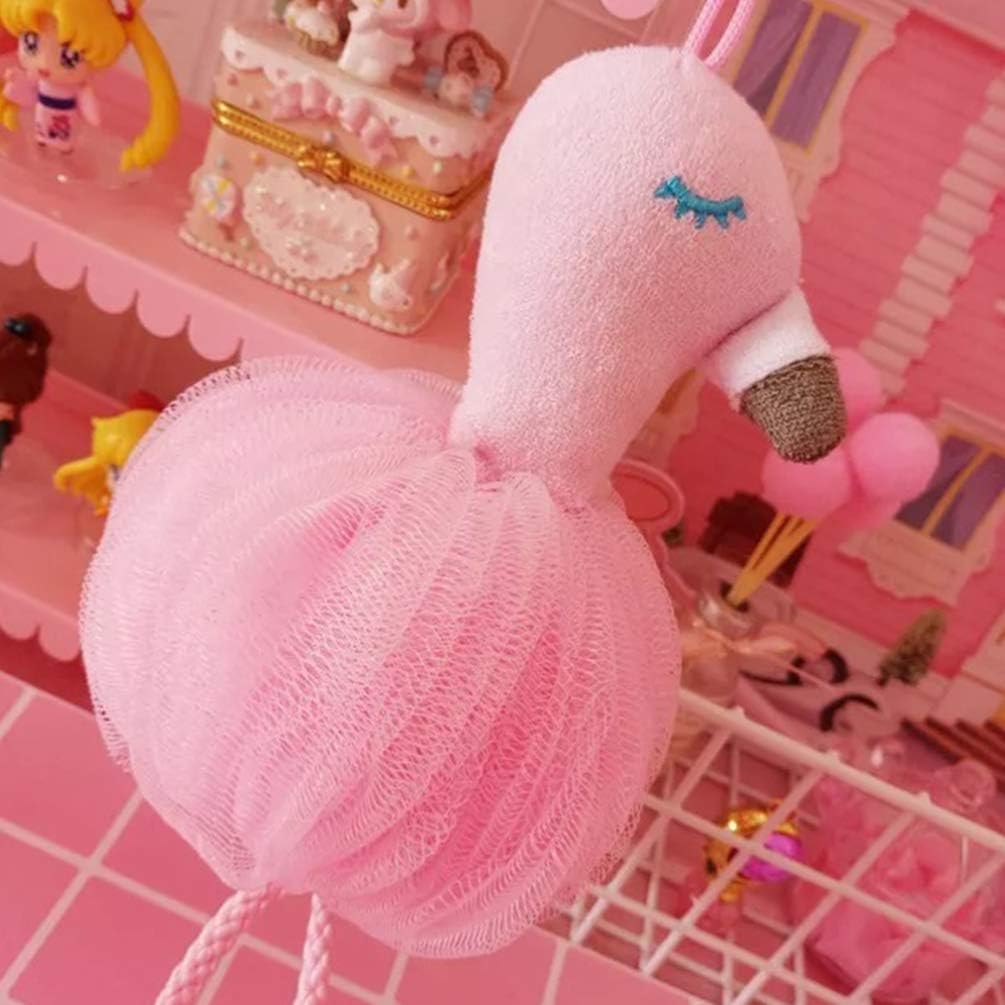 TOPBATHY Flamingo Shaped Bath Loofahs Sponge Shower Pouf Body Scrubber Ball Mesh Pouf Bath Sponge Body Scrubber Exfoliator - Image 4