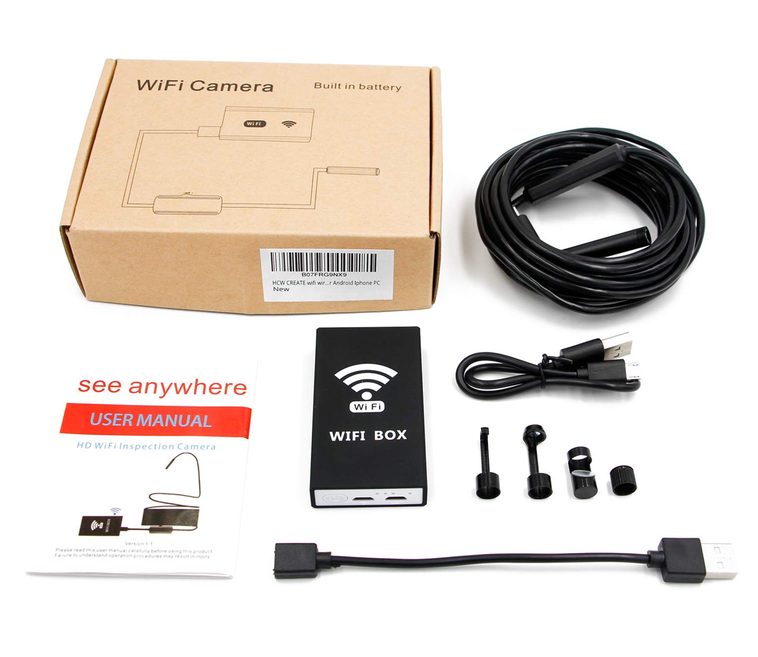 HCW CREATE WiFi Endoscope 2.0MP 1200P Borescope Inspection Snake Camera for Android, iOS