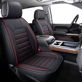 LUCKYMAN CLUB 2 Front Silverado Seat Covers Fit for 2007-2025 Sierra Chevy Silverado 1500 2500 3500 with Water Proof Faux Leather (Black &amp; Red 2 PCS)