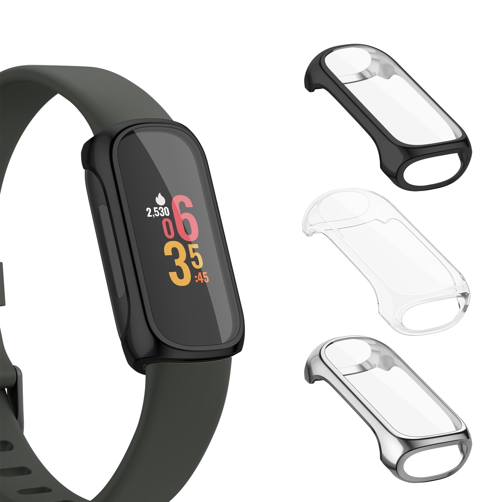 Fitbit inspire 3 Protective Case with Screen Protector - Soft TPU Bumper, All-Around Shockproof, Thin Cover Shell (Black/Silver/Clear)