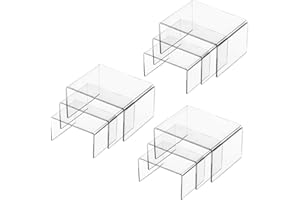 Hedume Set of 9 Clear Acrylic Display Risers for Figures, Buffets, Cupcakes and Jewelry Display Stands