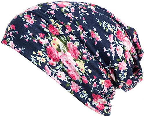 HONENNA Printed Turban Headband Chemo Cap Cotton Soft Sleep Beanie (Navy Blue) - Thumbnail 3