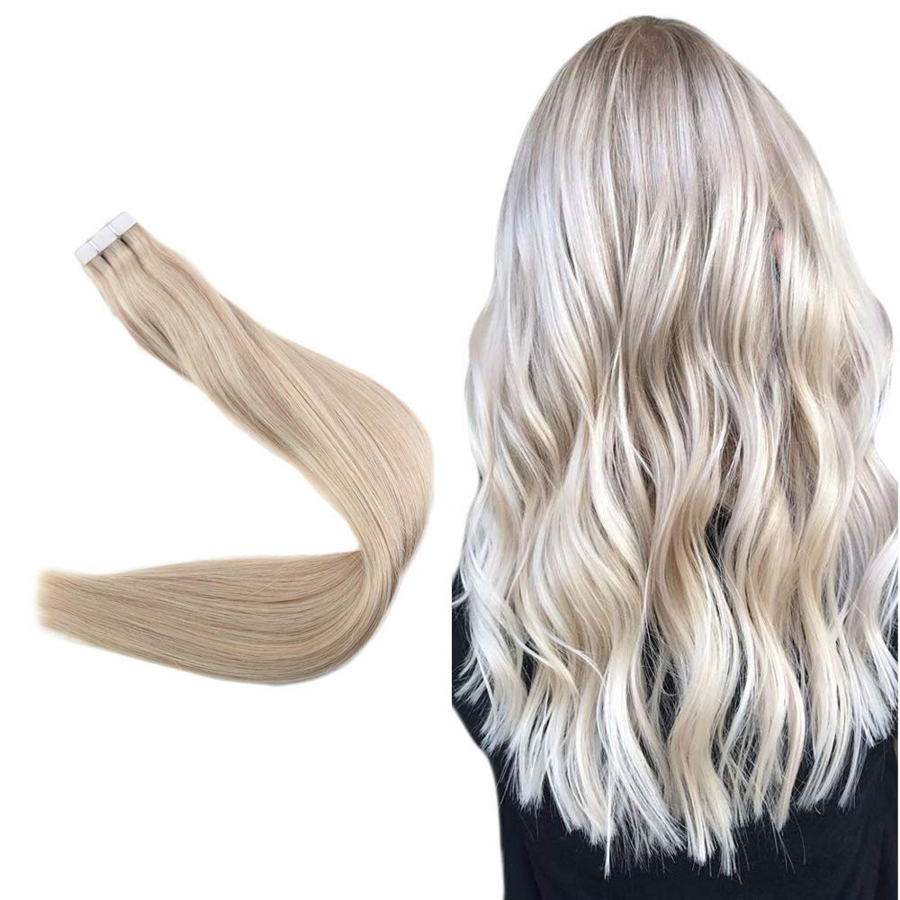 Easyouth Tape in Hair Extensions Highlight Color 18 Ash Blonde Highlight with 24