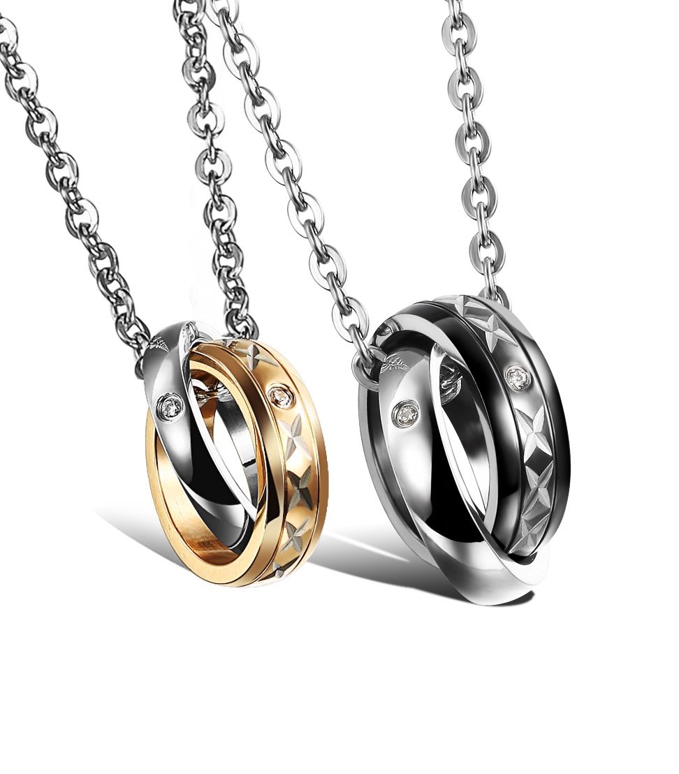 His Hers Matching Set Titanium Stainless Steel Couple