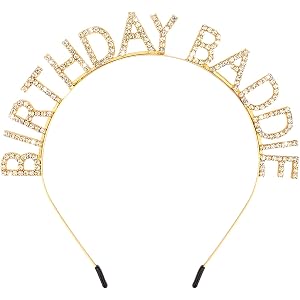 Tihebax Birthday Baddie Crown Tiara Headband for Women Girls - Gold Birthday Crown Adult Woman, Birth day Accessories for Wom