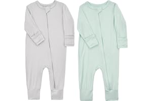 Aablexema Baby Footless Pajamas Zipper with Mitten, Rayon from Bamboo, Infant Long Sleeve Romper Pjs