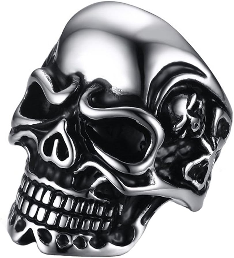 Men's Stainless Steel Punk Gothic Biker Ghosts Skull Head Ring