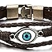 COOLSTEELANDBEYOND Three-Row Mens Women Tribal Evil Eye Beads Charms Leather Bracelet Wristband Wrap Bracelet