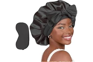 Hoxfly Silk Satin Bonnet for Sleeping Women, Double Layer Hair Bonnet with Adjustable Tie Band, Sleep Cap for Curly Hair