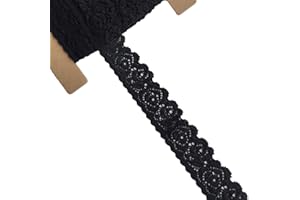 LUMKET Lace Realm 1 Inch Wide Black Stretch Floral Pattern Lace Ribbon Trim for Sewing, Gift Package Wrapping, Floral Designing & Crafts-5 Yards(5301 Black)