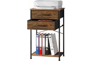 VonDream Small Printer Table for Home Office, 3-Tier Printer Stand with Drawer,Tall Side Table with Storage, Nightstands for Bedroom