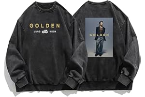 BANB Jungkook Golden Merch Sweatshirt Vintage Distressed Decolor Dirty-liked Loose Long Sleeve Sweatshirt