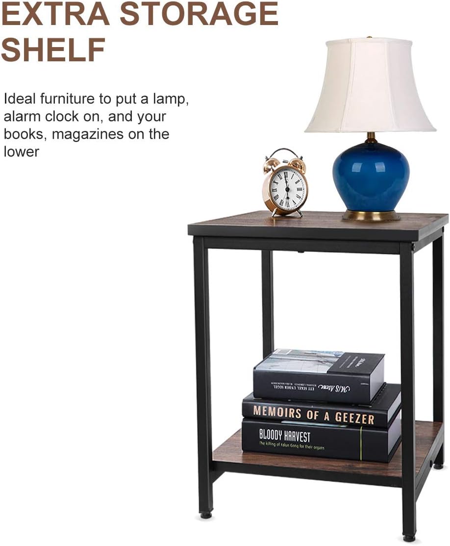 Homemaxs Nightstand Bedroom Rustic End Table For Living Room Side Table With Storage Shelf And Metal Frame End Tables Home Kitchen Sostulsa Com