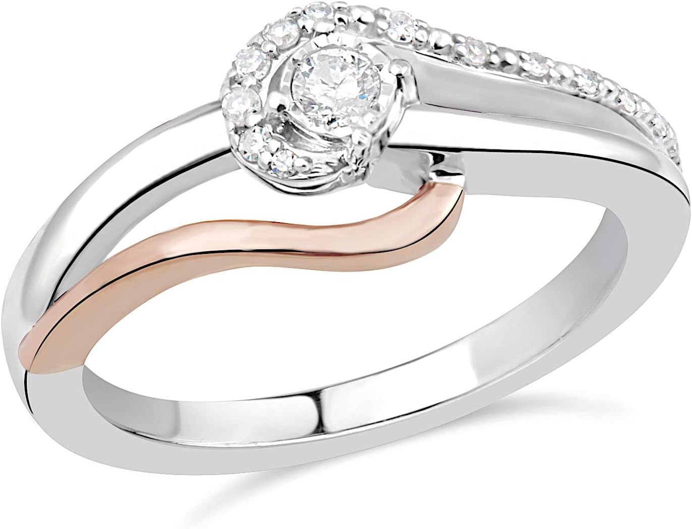 Diamond Promise Ring in Sterling Silver and 10k Rose Gold 1/10 cttw