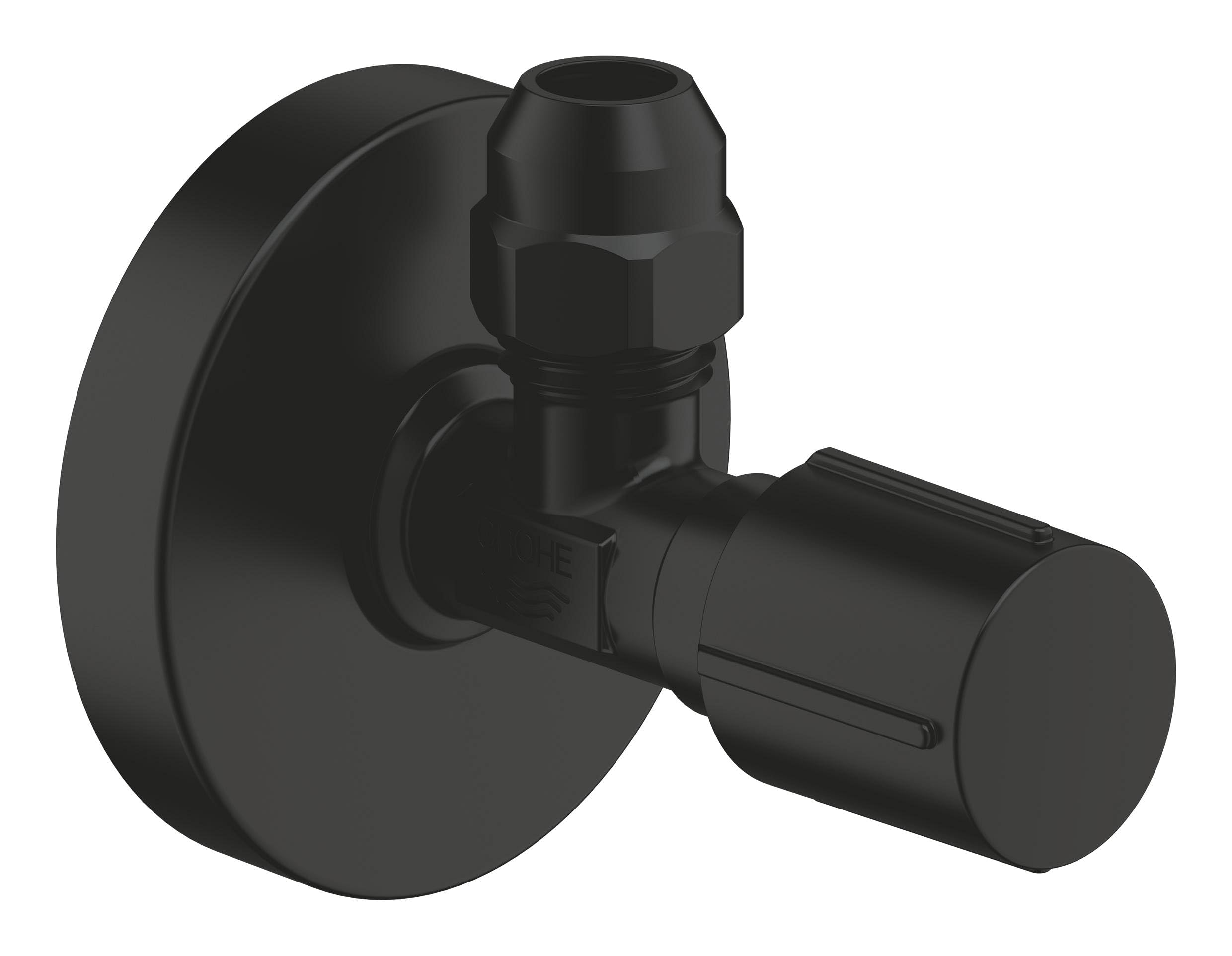 GROHE Angle Valve with Ergonomic Metal Handle (Included Metal Push-On Escutcheon, Wall Connection 1/2 Inch and Outlet Thread 3/8 Inch), Matt Black, 220732430