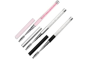 KOOTINN 3-Piece Mascara and Eyebrow/Eyelash Brush Set with Caps, Portable Cosmetic Wands in Pink, Black, and Silver