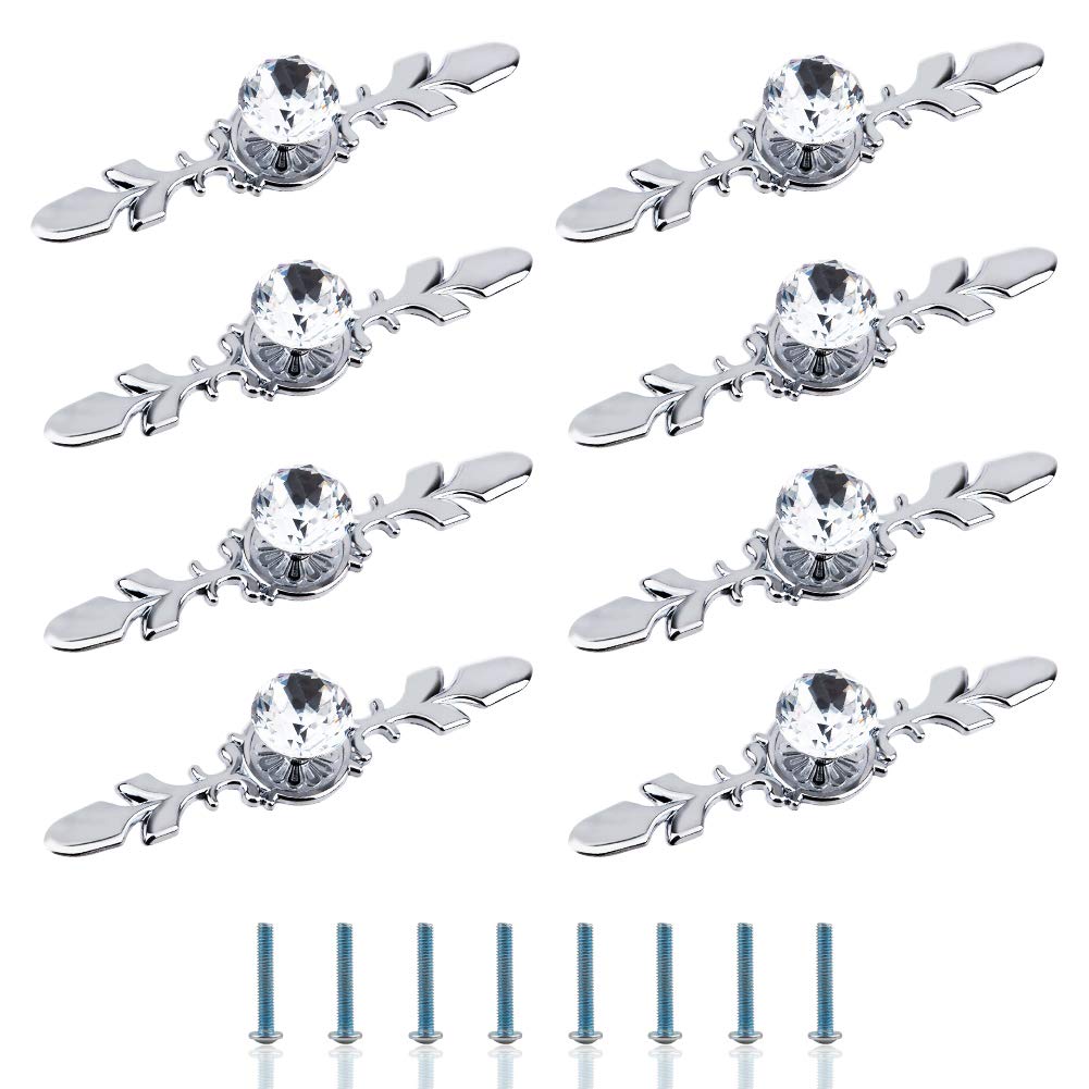 INCREWAY Drawer Knobs, 8Pcs Zinc Alloy Door Pull Handles Crystal Glass Diamond Cabinet Knobs Decorative Dresser Handles for Kitchen Bathroom Office Decoration