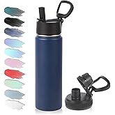 Volhoply 20oz Insulated Stainless Steel Water Bottle with Straw Lid, Kids Wide Mouth Double Wall Vacuum Cups with Handle,Reusable Outdoor Sports Metal Bottles,Travel Flask Keep Cold&Hot(Navy,1)