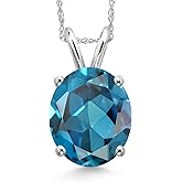 Gem Stone King 14K White Gold London Blue Topaz Pendant Necklace for Women | 6.00 Cttw | Gemstone November Birthstone | Oval 12X10MM | With 18 Inch Chain