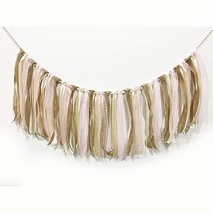 CIEOVO Burlap Lace Ribbon Tassel Garland Lace Rig Tie Burlap Banner for Baby Shower Rustic Wedding Backdrop Party Decor Shabby Chic Banner Nursery Photo Props (Pink lace)