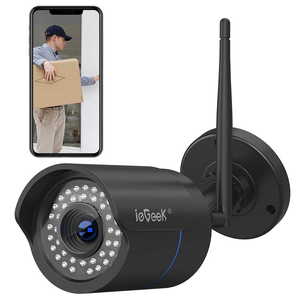 Cámara de Vigilancia Exterior, ieGeek HD 1080P Cámara IP Wi-Fi CCTV Inalámbrica, Impermeable IP66, Detección de Movimiento, Empuje de Alarma,...