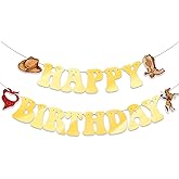 Glitter Happy Birthday Banner Western Cowboy Party Decorations - Gold Foil Hanging Banner for Cowgirl Birthday,Western Party Banner Cowgirl Birthday Party Decors, Cowboy Decors for Home Party Supplies