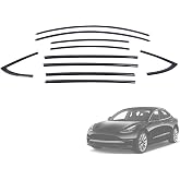 Magimaker Stainless Steel Window Trim Chrome Delete 10Pcs Compatible with Tesla Model 3 2017-2025 Glossy Black Weatherstrip Window Moulding Strip Trim Blackout Kit