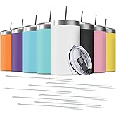 Deitybless 8 Pack 20 Oz Stainless Steel Skinny Tumbler with Splash Proof Lid, Vacuum Insulated Double Wall Thermal Cup, Outdoor Unbreakable Travel Slim Bottle for Hot Cold Drinks